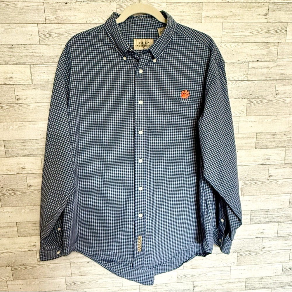 Vesi Sportswear Men’s Clemson/Auburn‎ LOGO Blue Button Down Shirt 100% Cotton